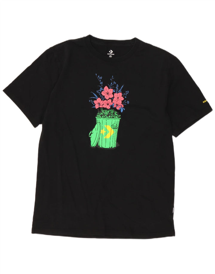 CONVERSE Mens Graphic T-Shirt Top Medium Black Floral Cotton