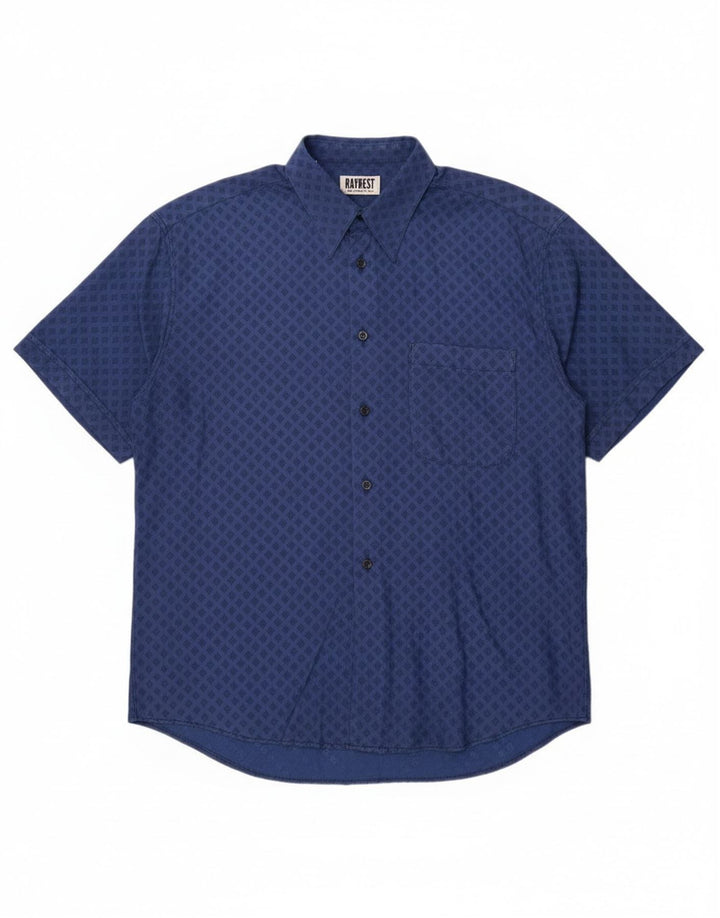 Raybest Mens Short Sleeve Shirt XL Navy Blue Geometric Viscose