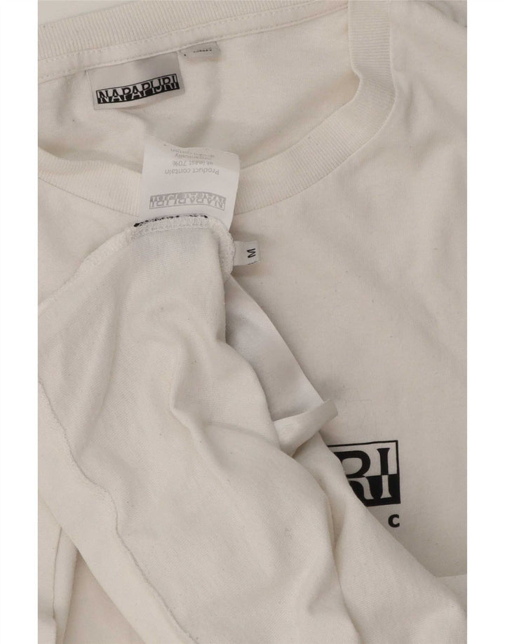 Napapijri Mens Graphic T-Shirt Top Medium White Cotton