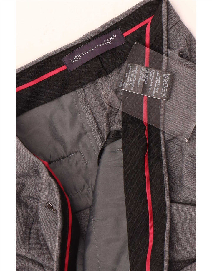 Marks & Spencer Womens Straight Suit Trousers UK 12 Medium W30 L28 Grey