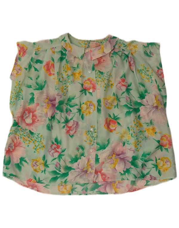 Vintage mujer manga corta camisa de gran tamaño blusa Reino Unido 16 grande verde floral