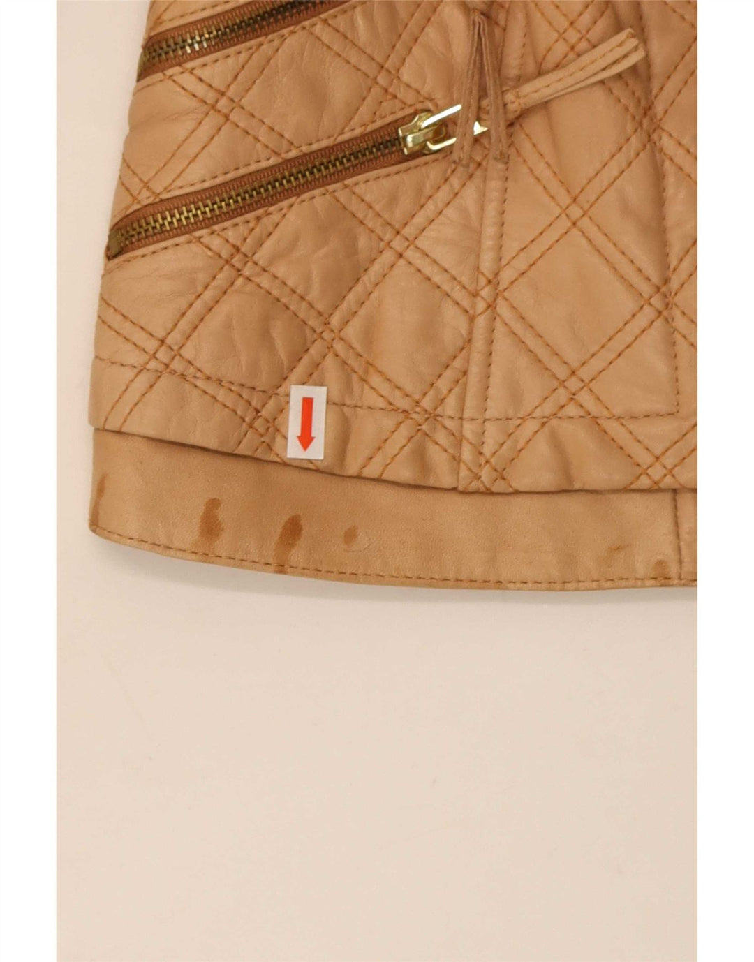 Zara Womens Crop Faux Leather Quilted Jacket UK 8 Small Beige Polyester