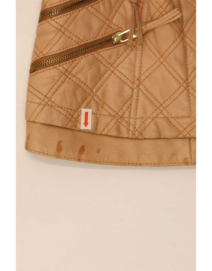 Zara Womens Crop Faux Leather Quilted Jacket UK 8 Small Beige Polyester