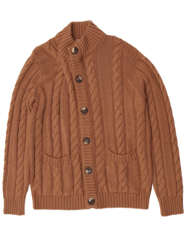 Vintage Mens Regular Fit Cardigan Sweater Large Brown Merino Wool