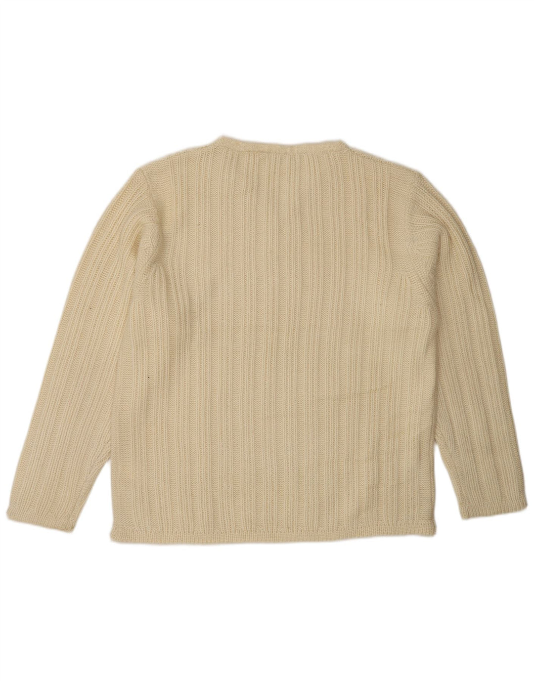 VINTAGE Herre V-hals sweater Large Off White Uld