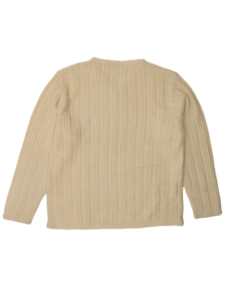 VINTAGE Herre V-hals sweater Large Off White Uld