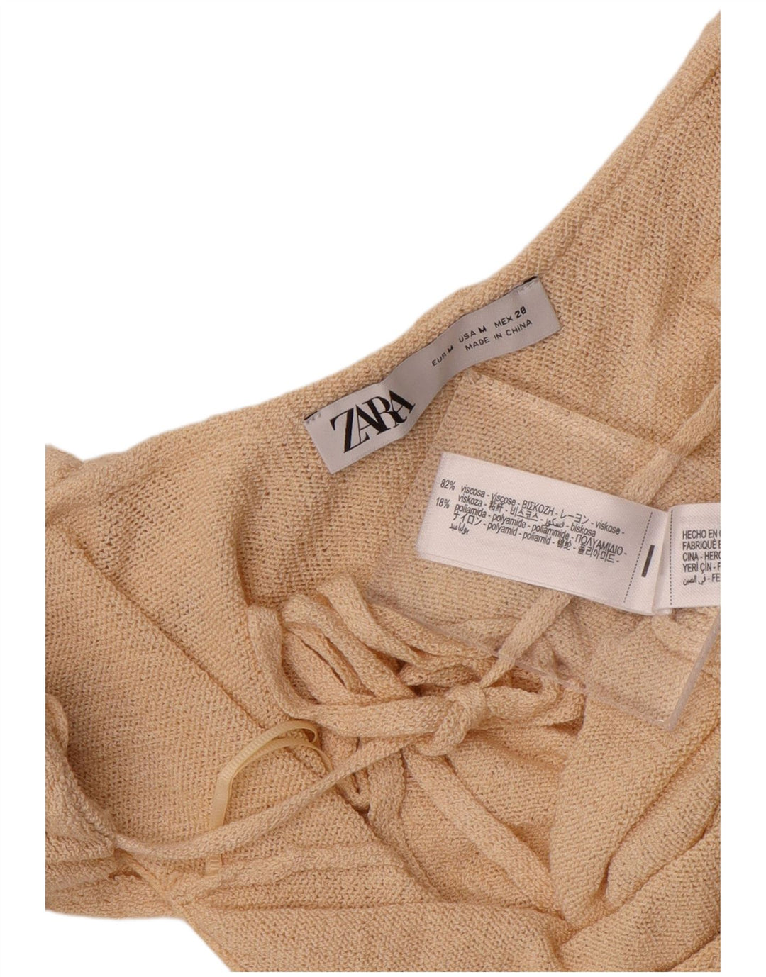 Damski top z odkrytymi ramionami Zara UK 12 w średnim beżowym kolorze wiskozy
