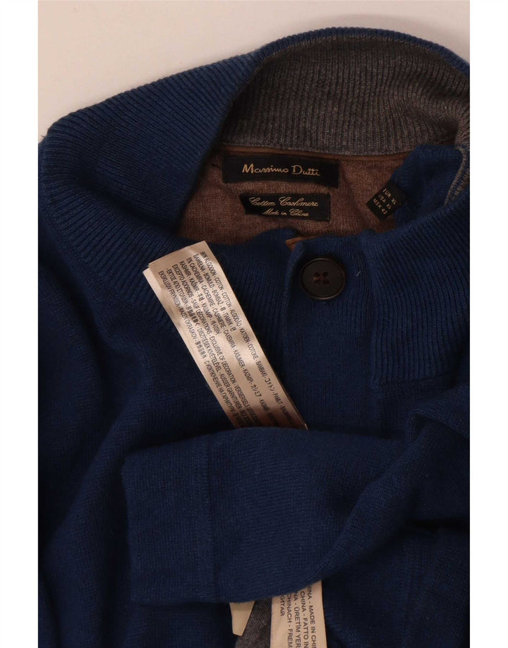Massimo Dutti Mens Cardigan Sweater XL Navy Blue Cotton