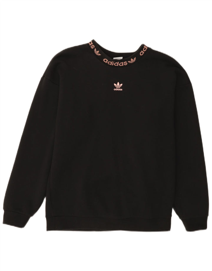 Adidas Womens Graphic Oversized Sweatshirt Jumper UK 4 Small Black Cotton