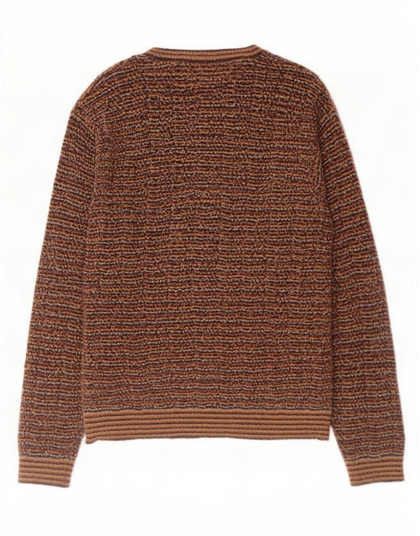 Joseph Abboud Mens Boat Neck Jumper Sweater Large Brown Pinstripe Acrylic