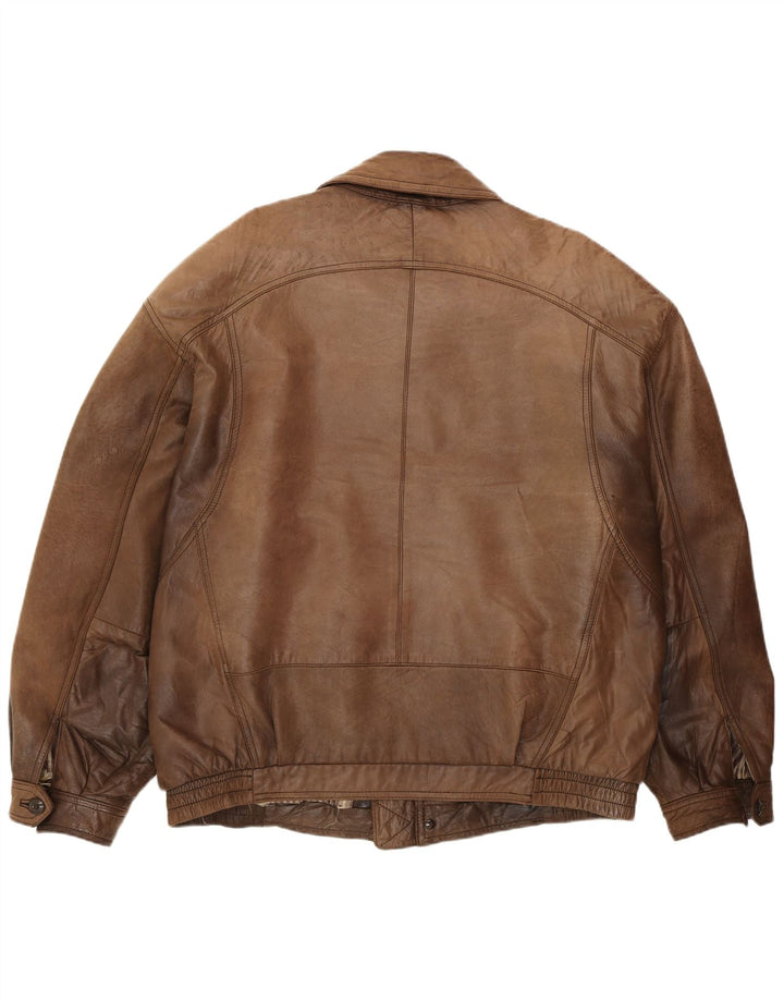 Vintage Mens Bomber Leather Jacket IT 54 2XL Brown Leather Retro