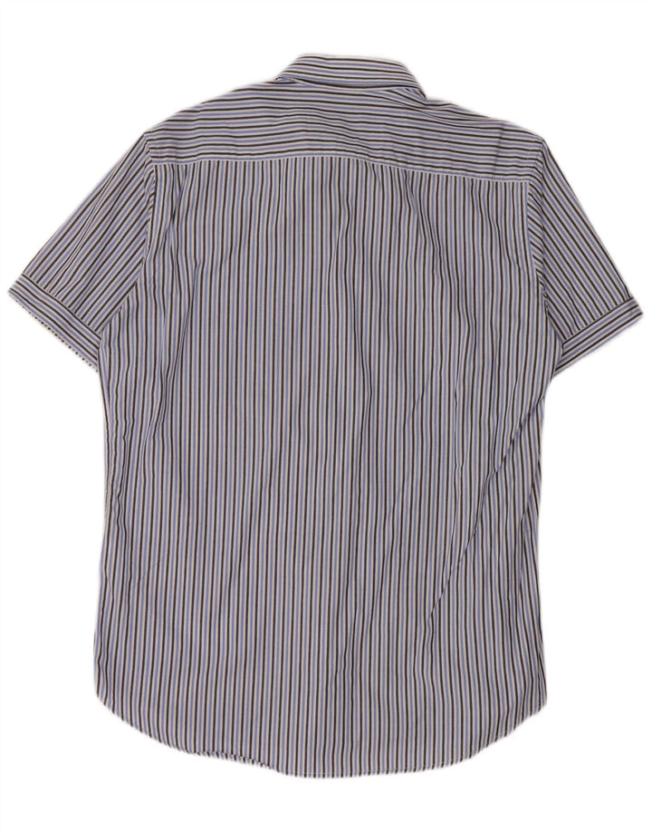 Carrera Mens Short Sleeve Regular Fit Shirt Large Blue Striped Cotton