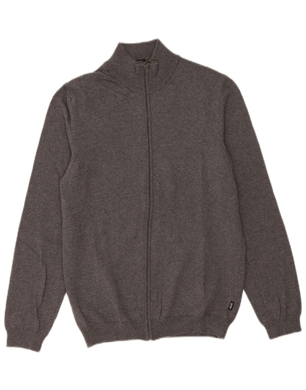 Hugo Boss Hombre - Cárdigan ajustado de lana merino gris medio