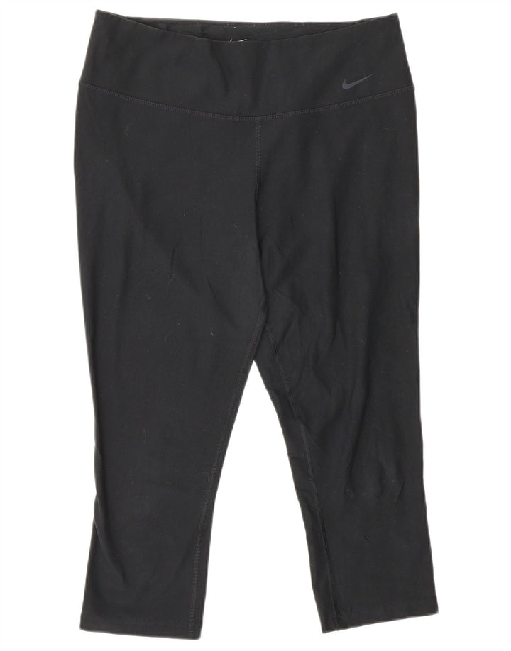 NIKE Womens Dri Fit Capri Leggings UK 14 Medium Schwarz Polyester