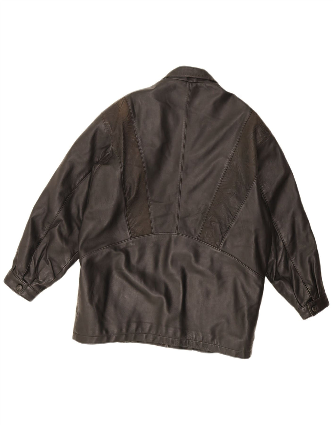 Vintage Womens Oversized Leather Jacket UK 16 Large Black Leather