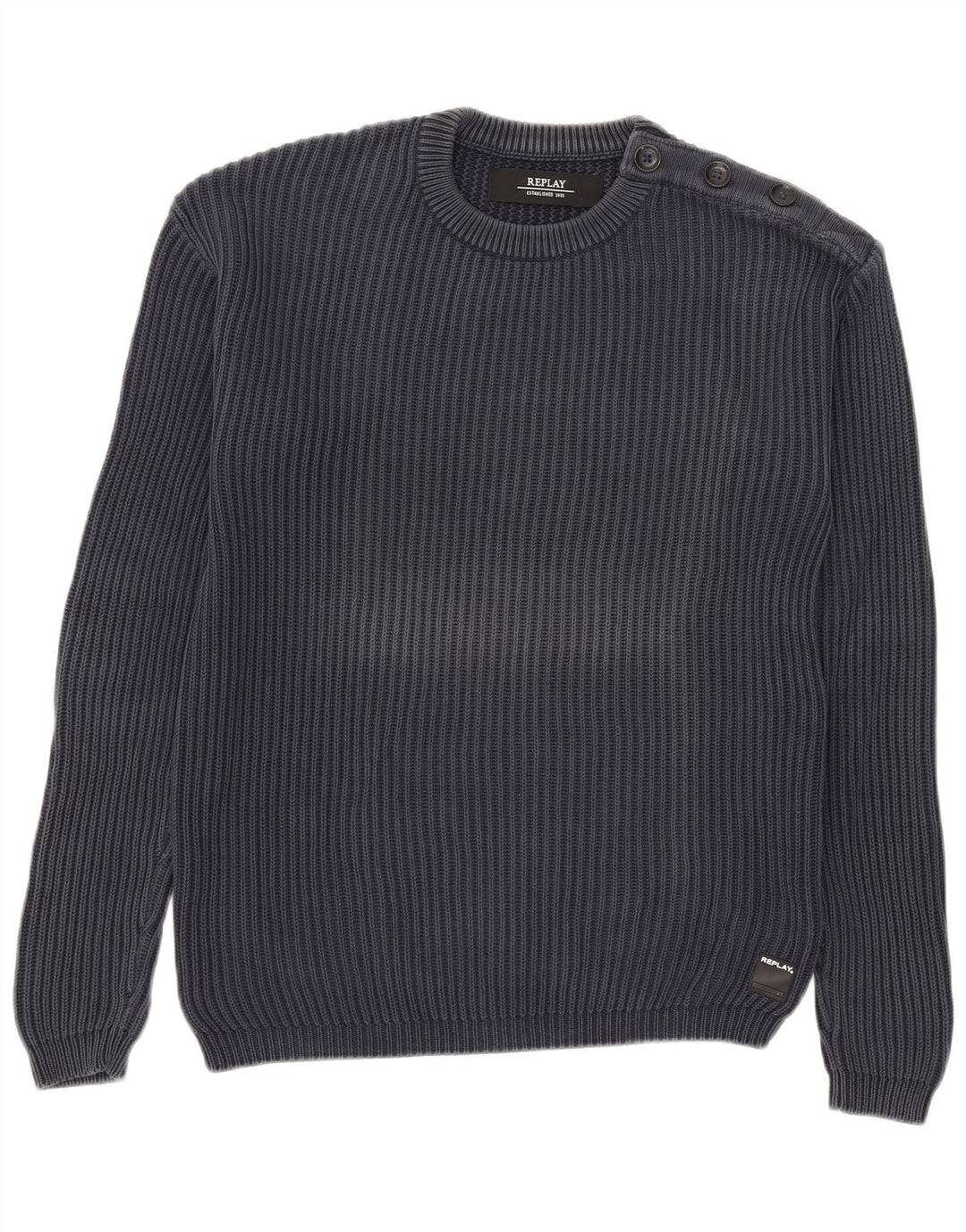 Replay Mens Crew Neck Jumper Sweater Large Navy Blue Cotton