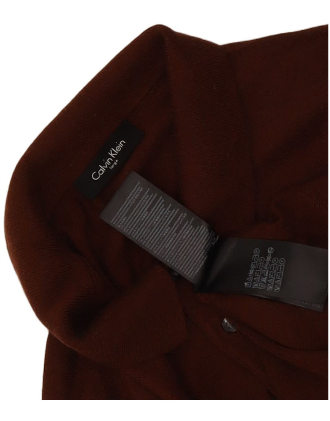Calvin Klein Mens Polo Neck Jumper Sweater Large Brown Wool