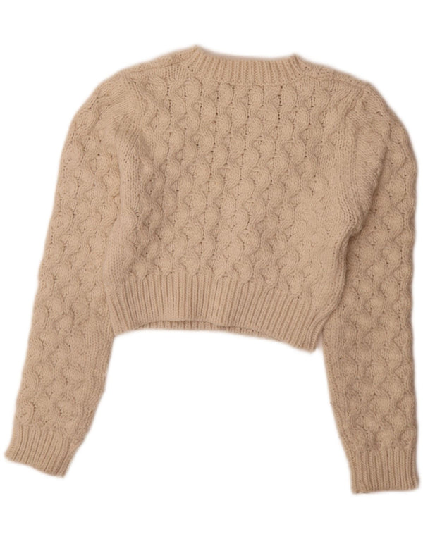 Zara Womens Crop Boat Neck Jumper Sweater UK 14 Medium Beige