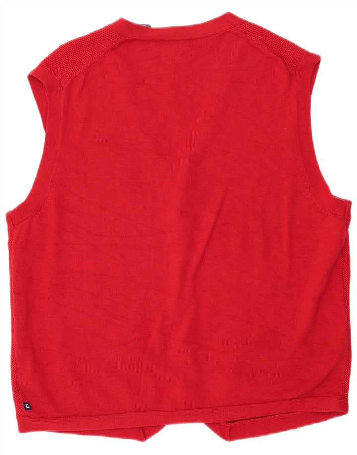 CHAPS Mens Sleeveless Cardigan Sweater Large Red Cotton