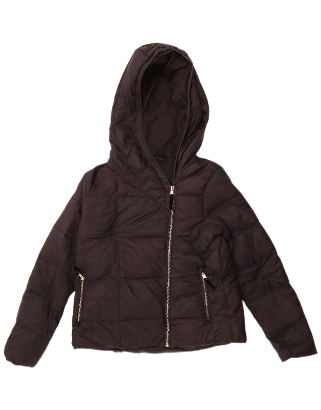 Zara Womens Hooded Padded Jacket UK 14 Medium Black Nylon