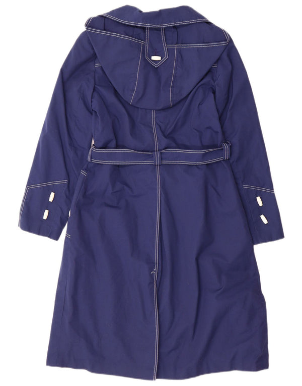Vintage Mädchen-Trenchcoat mit Kapuze, 11–12 Jahre, marineblaues Polyester