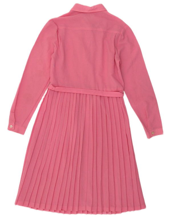 Abito a trapezio a maniche lunghe da donna vintage UK 10 piccolo rosa