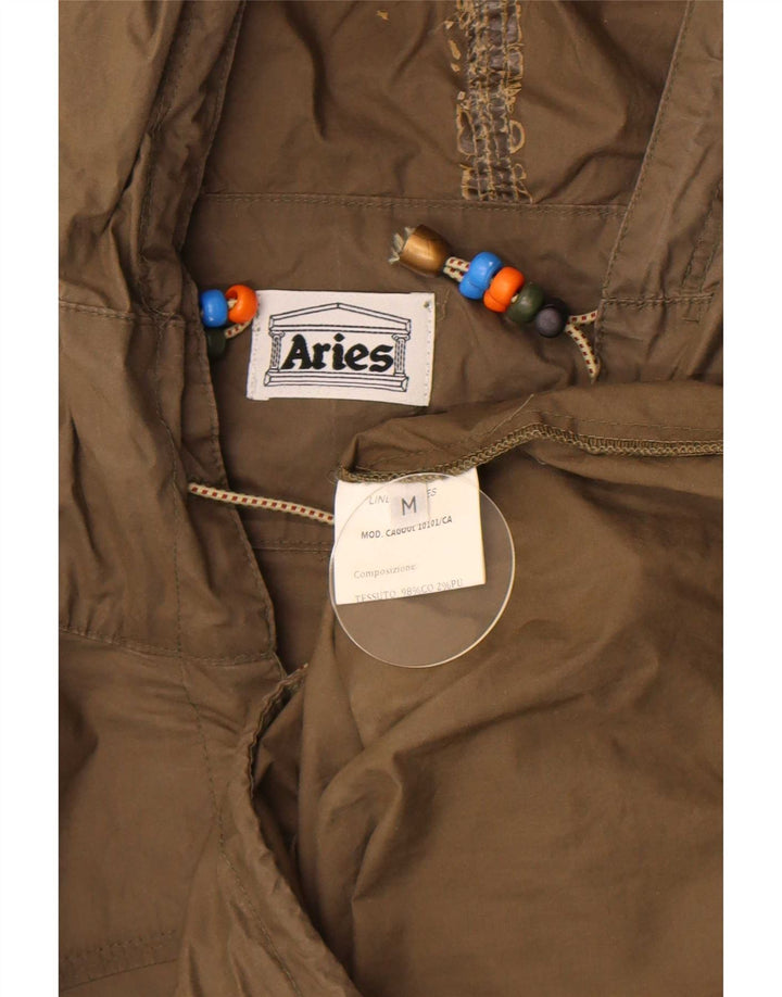 Vintage Womens Hooded Pullover Rain Jacket UK 14 Medium Khaki Cotton