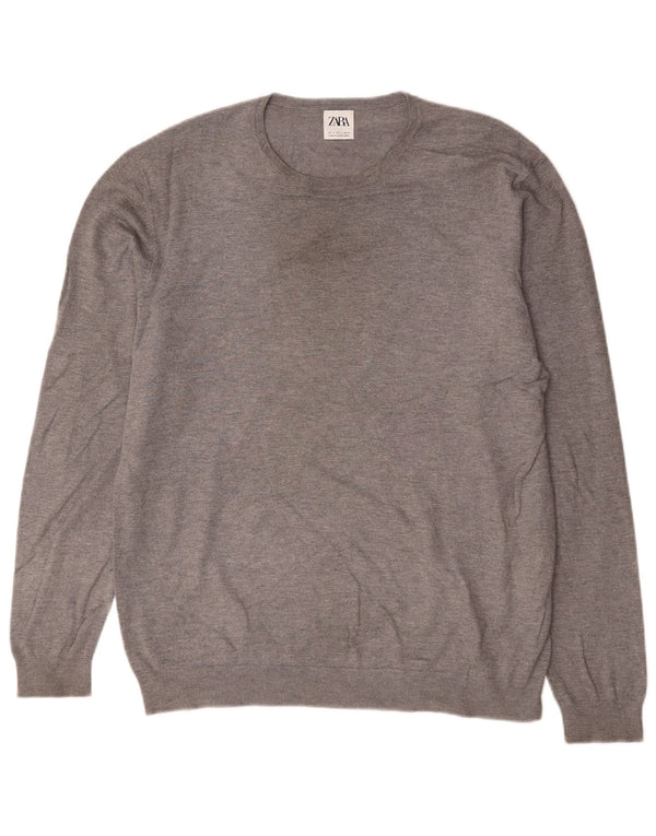 Zara Mens Crew Neck Jumper Sweater Large Grey