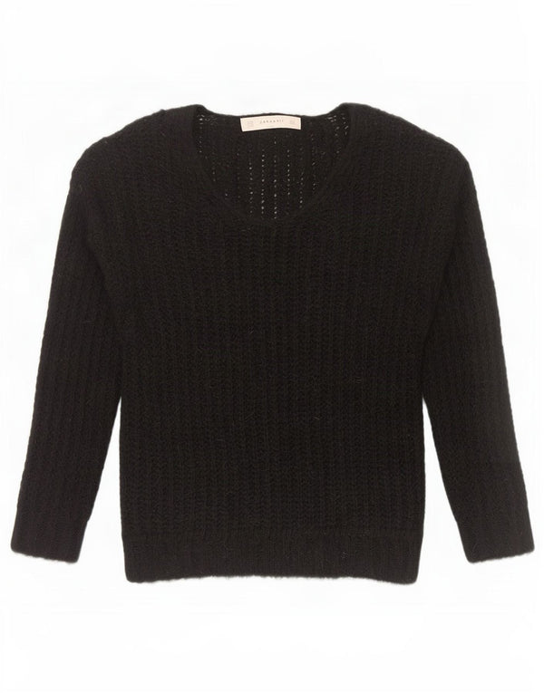 Zara Womens V-Neck Jumper Sweater UK 14 Medium Black Acrylic