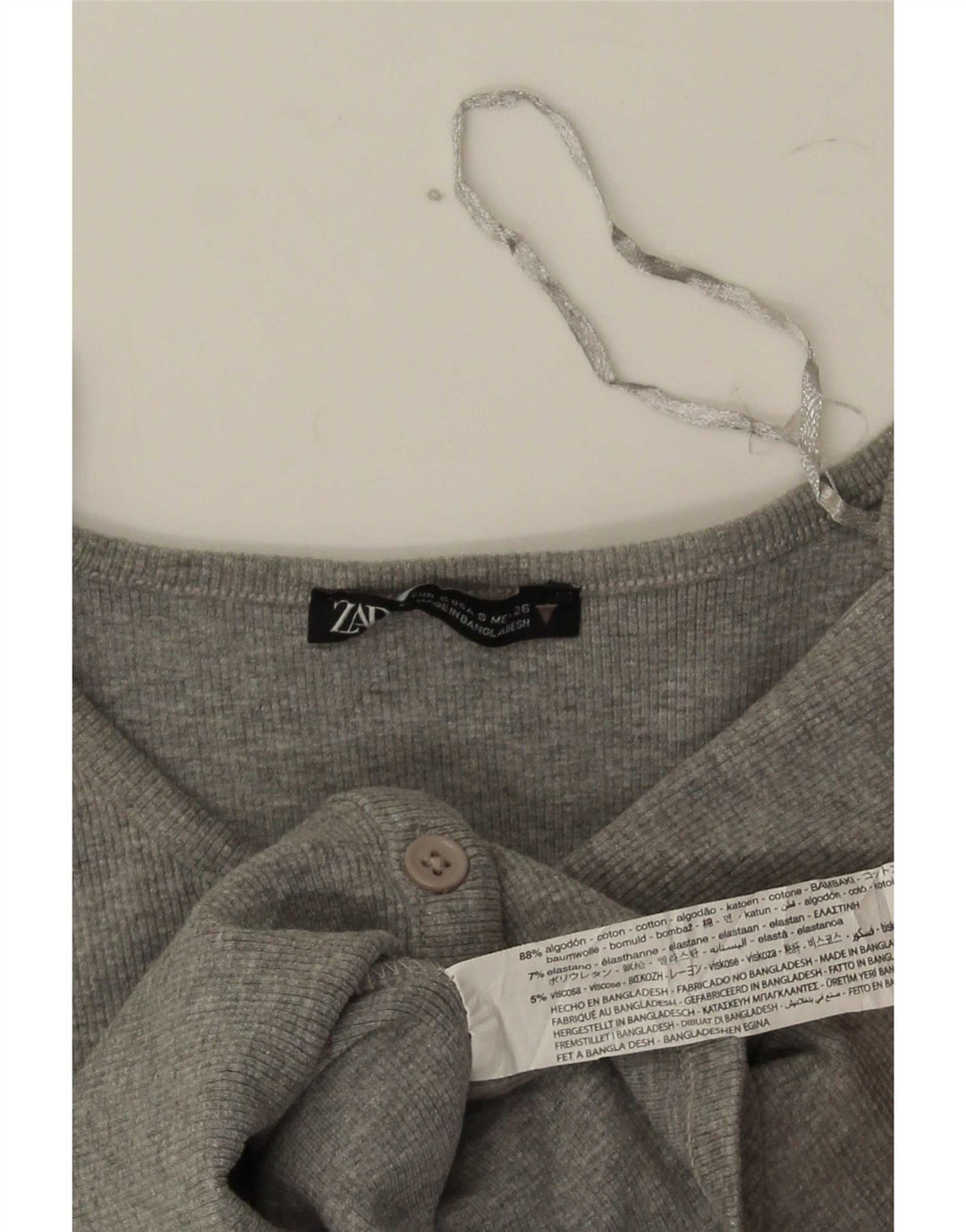 Zara Womens Crop Top UK 8 Small Grey Flecked Cotton