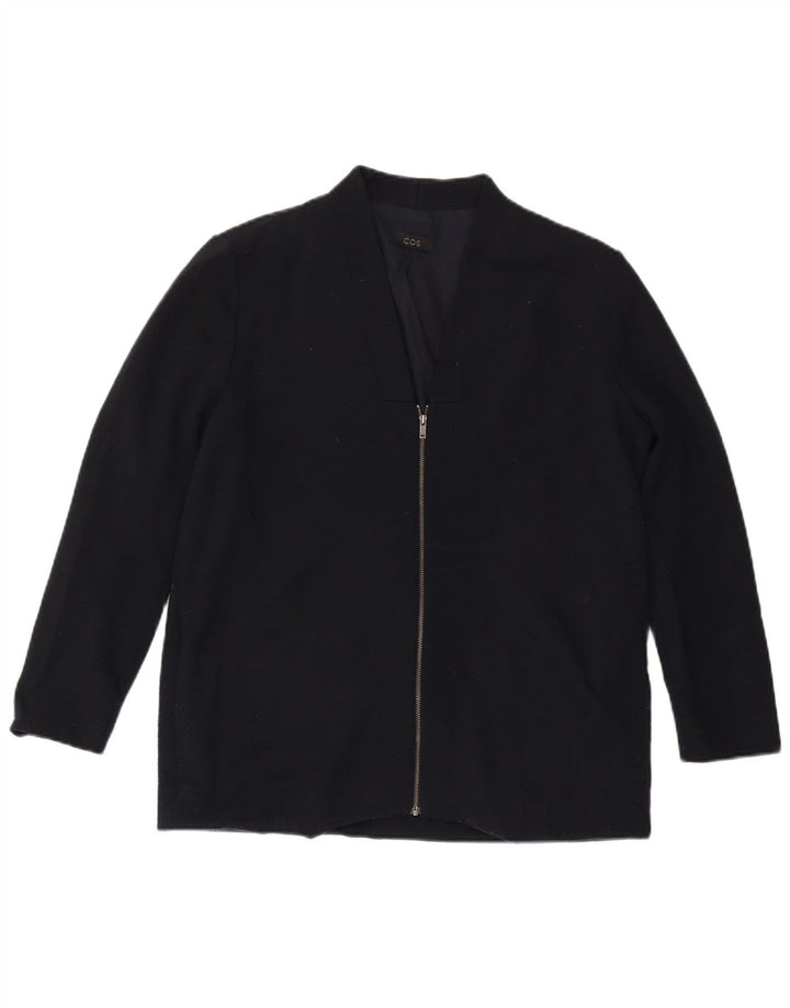 COS Womens Bomber Jacket UK 14 Large Navy Blue Wool