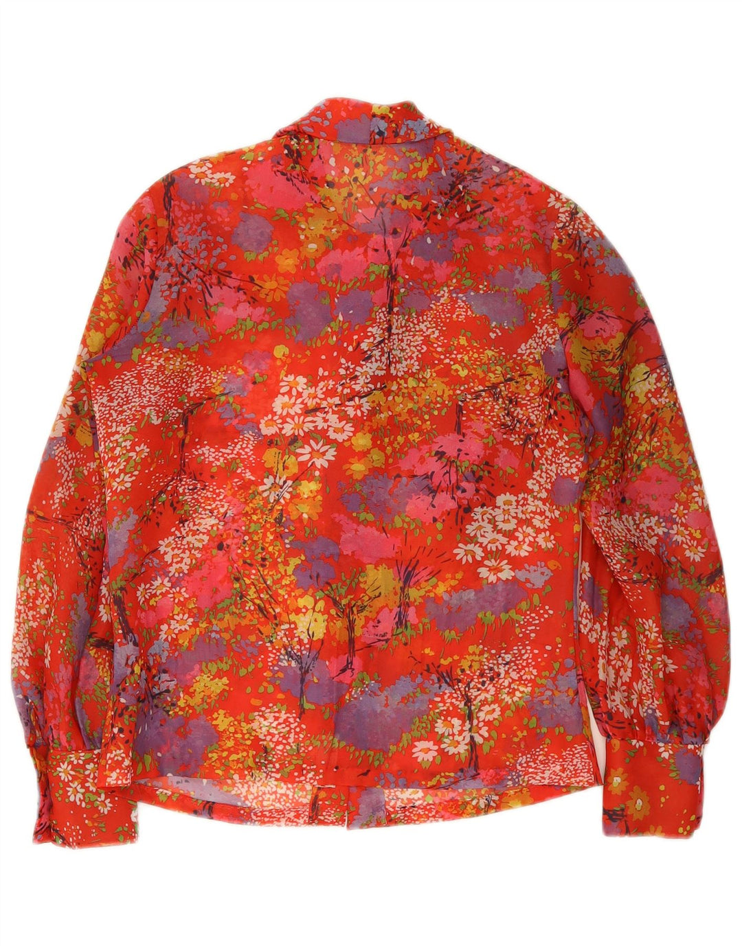 Vintage Womens Front Tie Shirt Blouse EU 40 Medium Red Floral Polyester