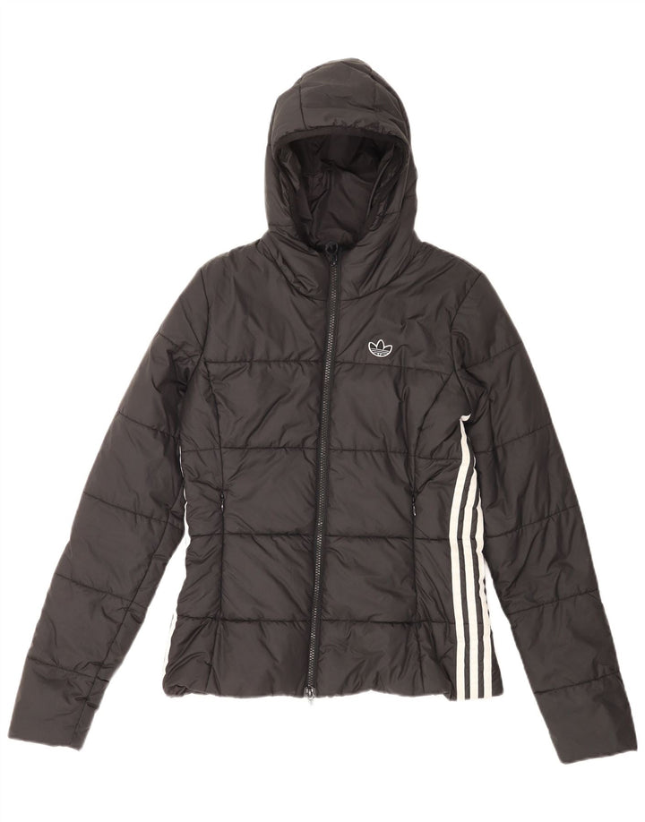 Adidas Womens Hooded Padded Jacket UK 8 Small Black Polyester