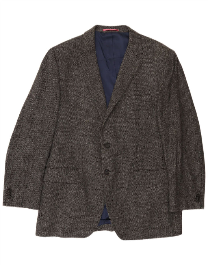 Gant Mens 2 Button Blazer Jacket IT 54 2XL Grey Herringbone Wool