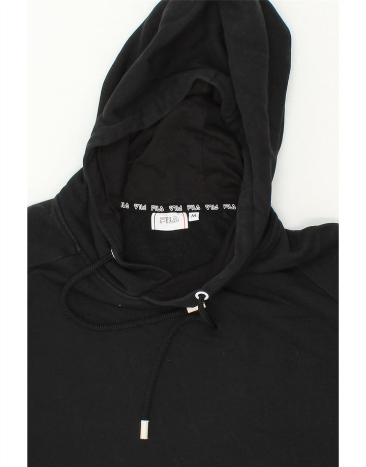 FILA Womens Oversized Crop Graphic Hoodie Jumper UK 14 Medium Black Vintage Fila and Second-Hand Fila from Messina Hembry 