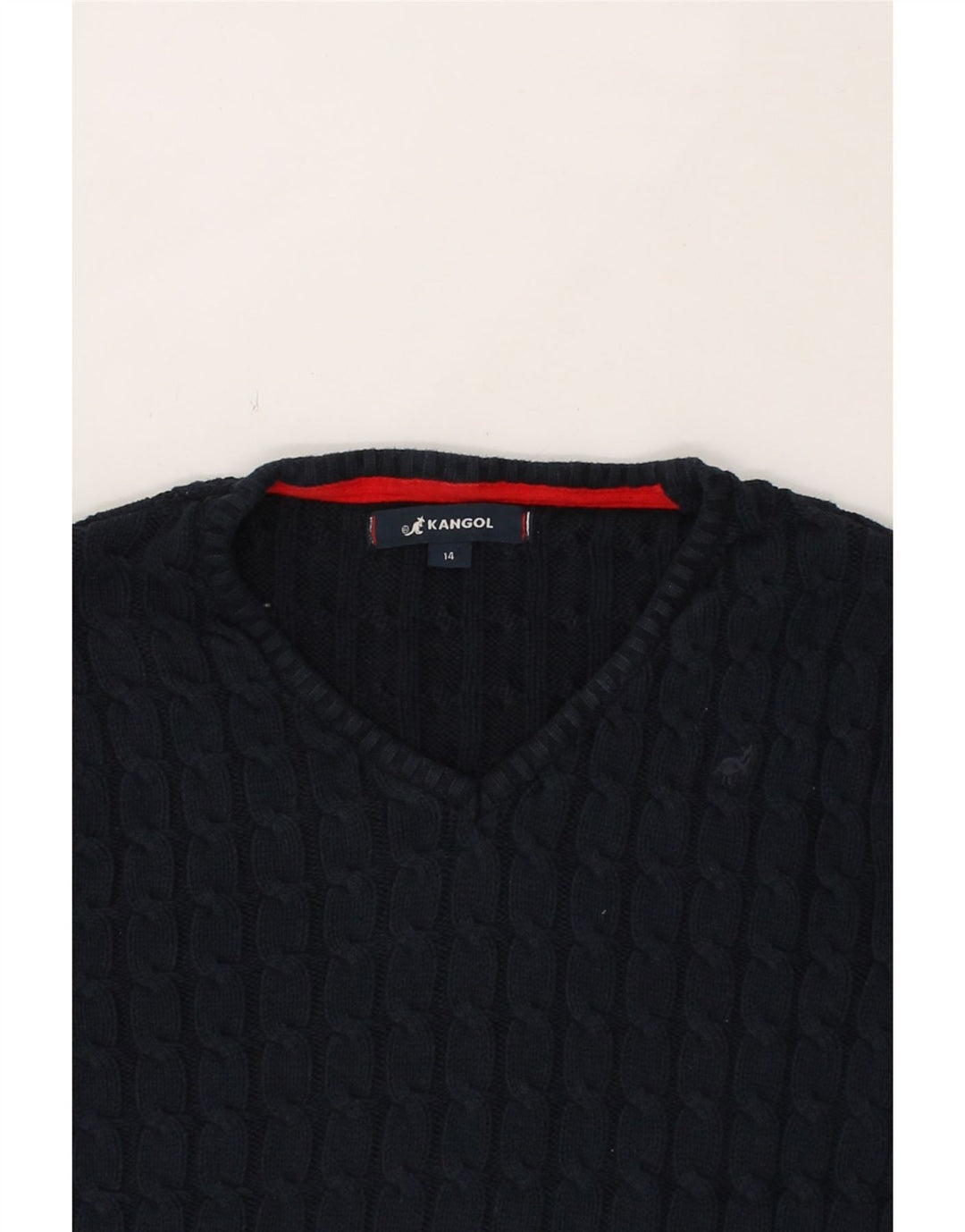 KANGOL Womens V-Neck Jumper Sweater UK 14 Medium  Navy Blue Vintage Kangol and Second-Hand Kangol from Messina Hembry 