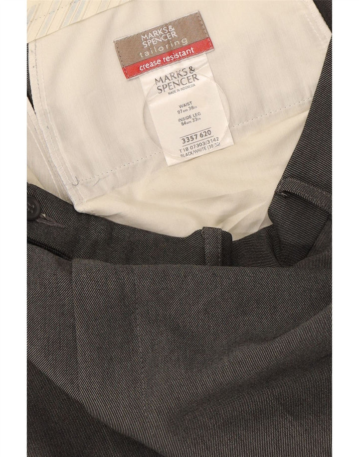 Мужские прямые костюмные брюки Marks & Spencer W38 L33 серые из полиэстера