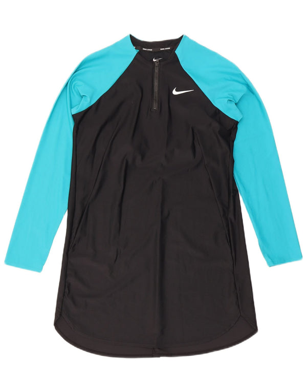 Top da donna Nike Swim Longline manica lunga UK 10 Small Black Colourblock