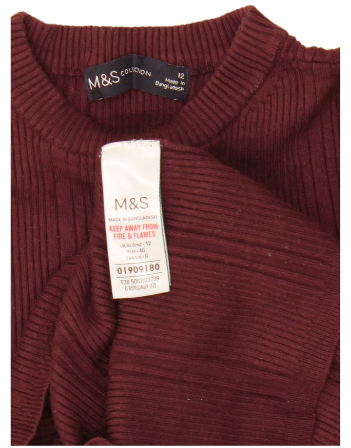 Marks & Spencer Womens Crew Neck Jumper Sweater UK 12 Medium Burgundy