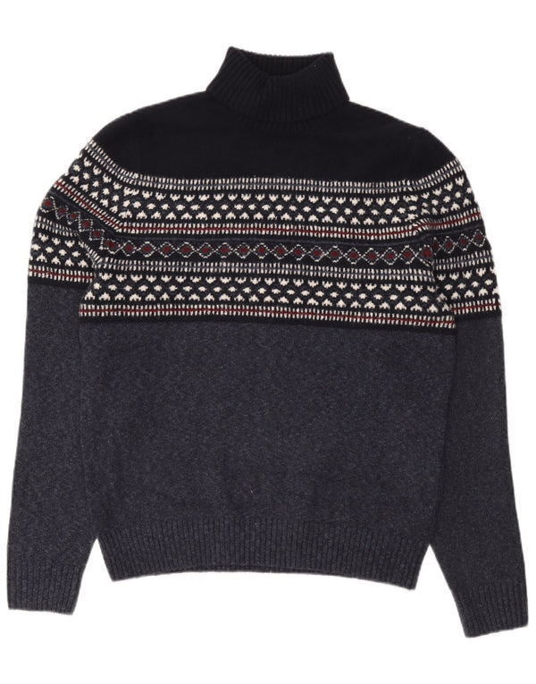 Marks & Spencer Mens Roll Neck Jumper Sweater Large Navy Blue Fair Isle