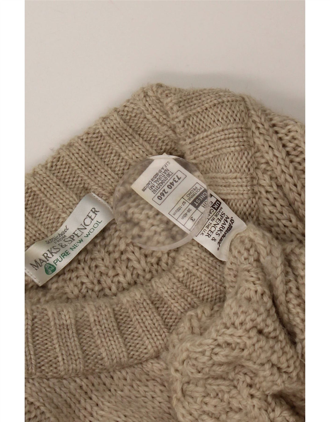 Marks & Spencer Mens Crew Neck Jumper Sweater Medium Beige New Wool