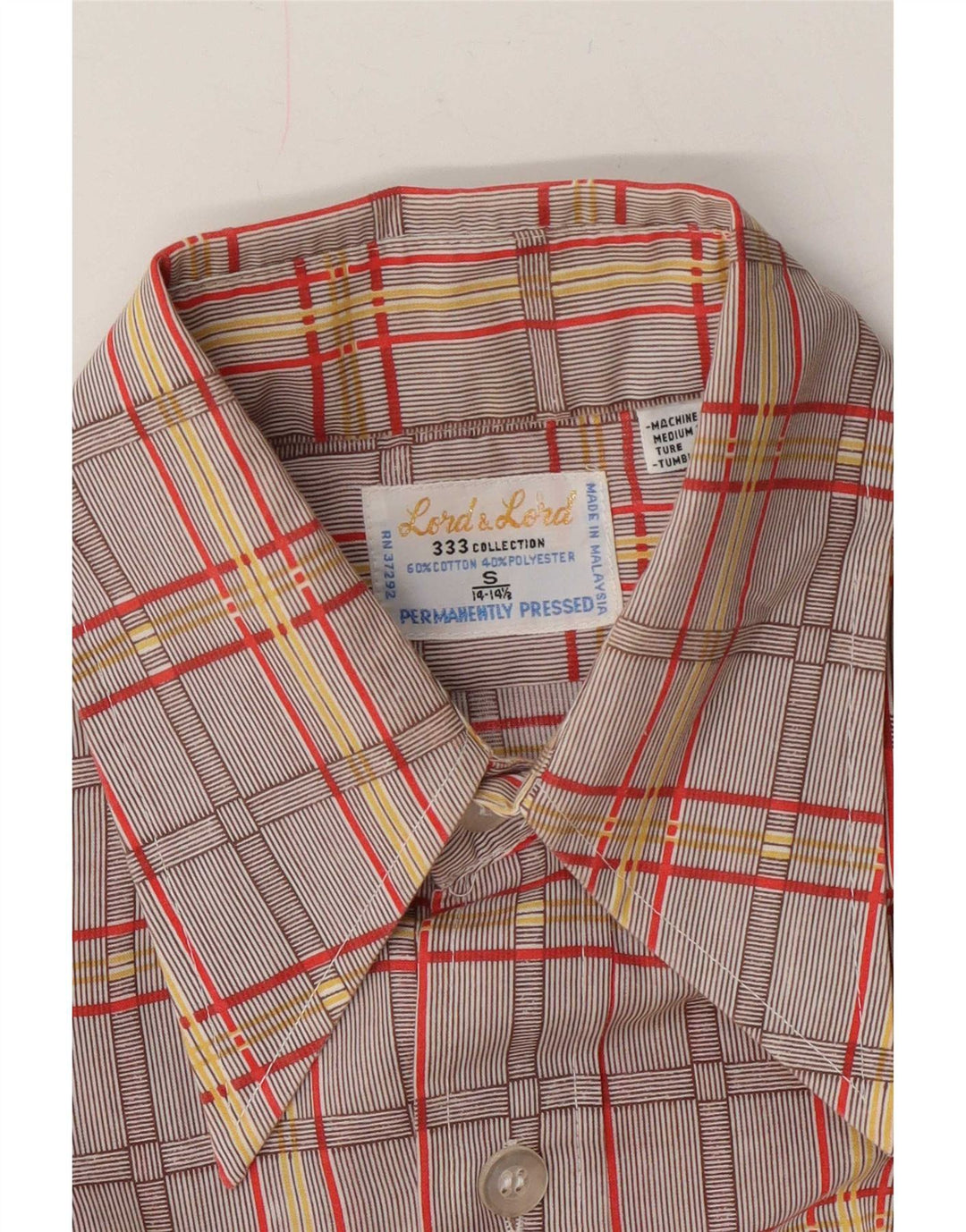 Vintage Mens Shirt Size 14 1/2 Small Brown Check Cotton