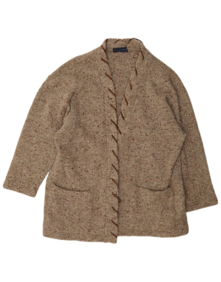 Bianco Blu Womens Open Cardigan Sweater UK 14 Medium Brown Flecked Wool