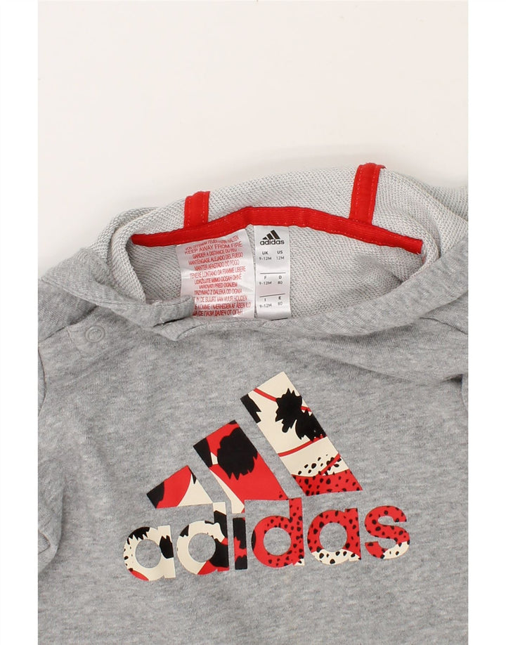 ADIDAS Baby Girls Graphic Hoodie Jumper 9-12 Months Grey Cotton Vintage Adidas and Second-Hand Adidas from Messina Hembry 