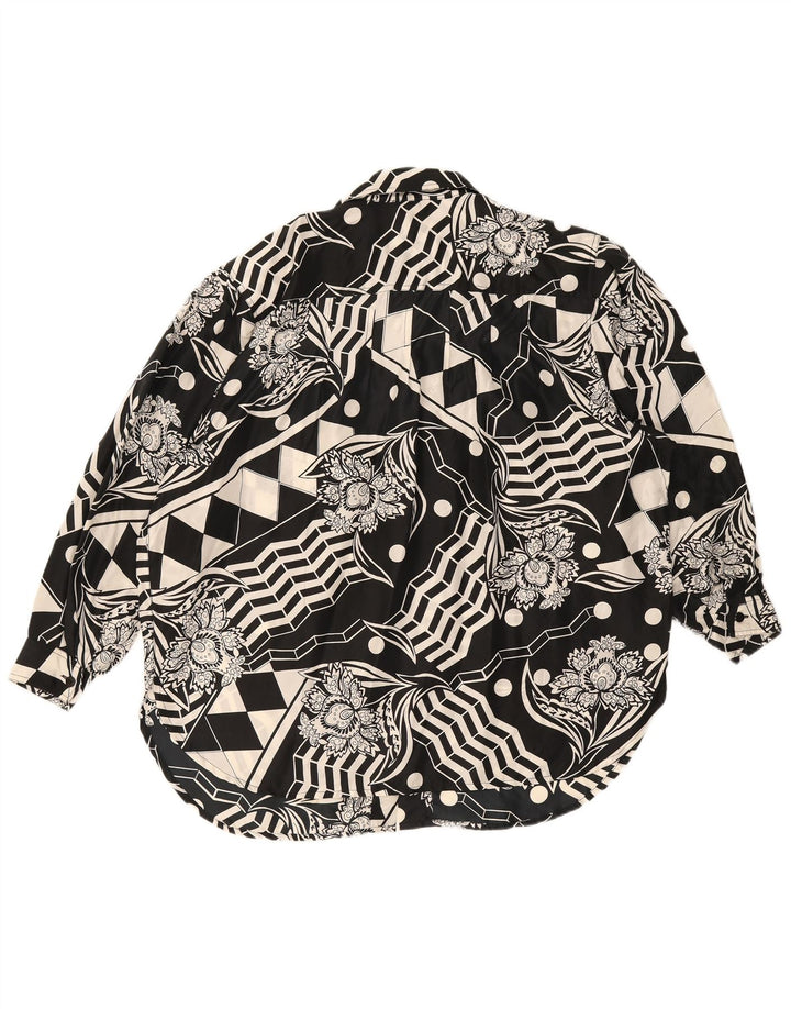 Yessica Womens Abstract Pattern Shirt Blouse IT 44 Medium Black Silk