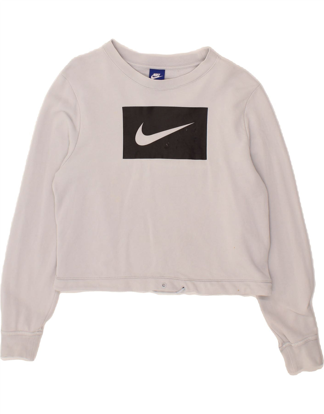NIKE Womens Graphic Crop Sweatshirt Jumper UK 14 Medium White Colourblock Vintage Nike and Second-Hand Nike from Messina Hembry 