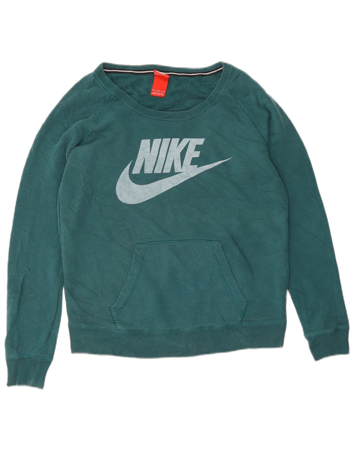 Nike Damen Grafik-Sweatshirt-Pullover UK 14 Mittelgrüne Baumwolle
