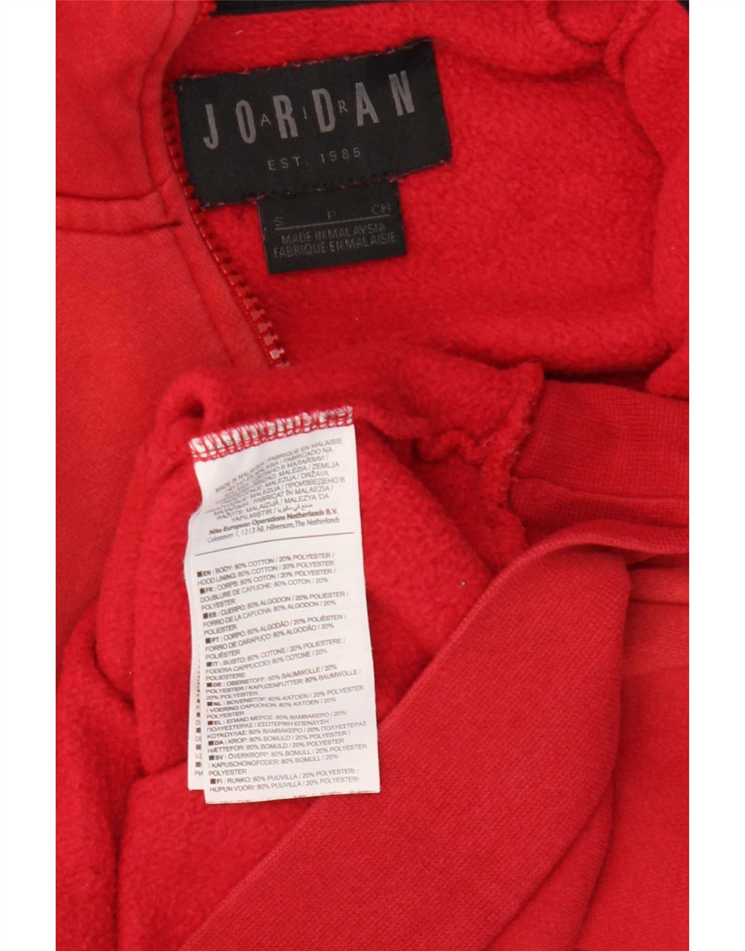 Jordan Mens Zip Hoodie Sweater Small Red Cotton