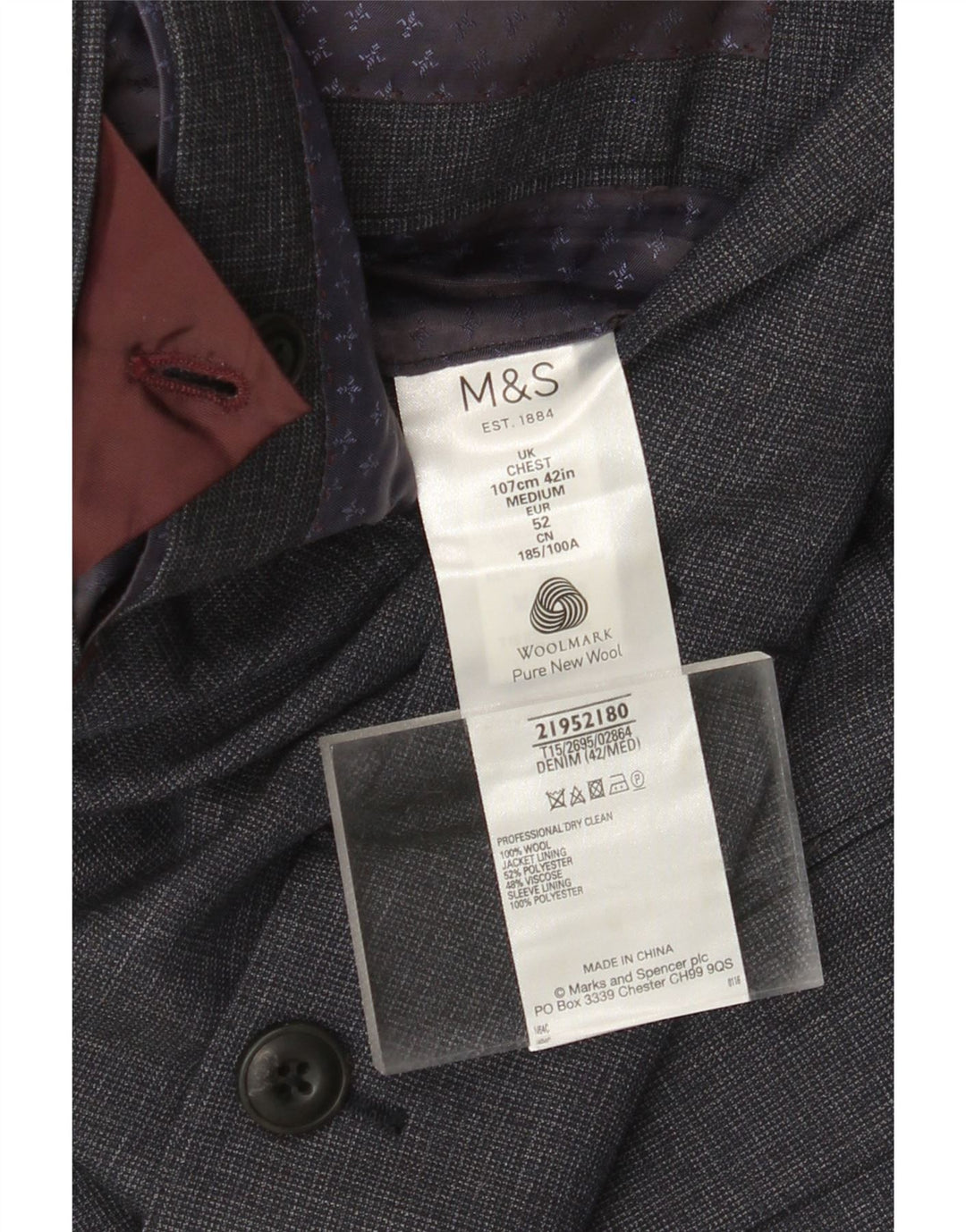 MARKS & SPENCER Mens 2 Button Blazer Jacket IT 52 XL Navy Blue Wool