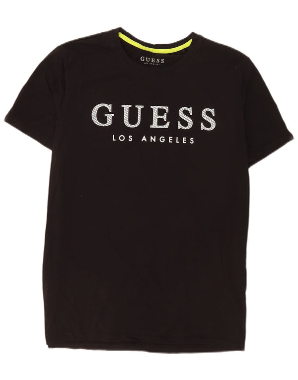 Guess T-shirt graphique coupe slim pour homme UK 40, coton noir moyen